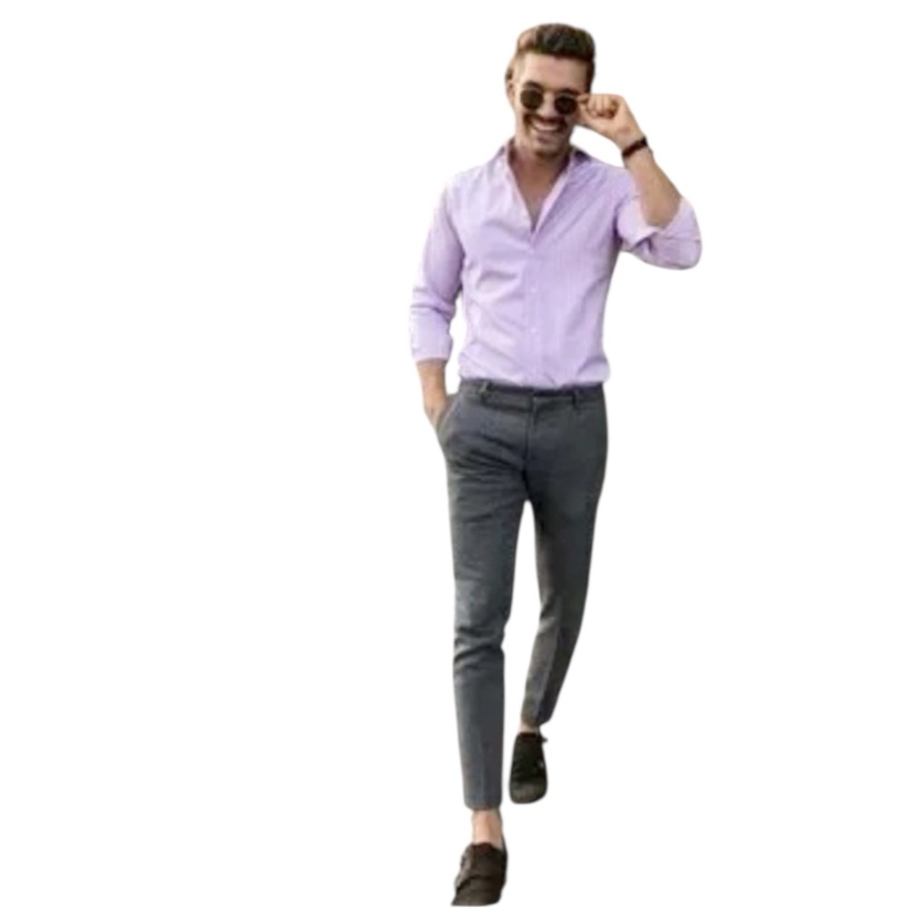 PRONTO UOMO Non-Iron Herringbone Pattern Button Down Shirt Lavender Size 18.5”